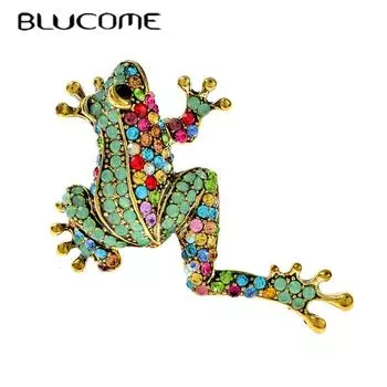 Blucome брошь в виде лягушки со стразами, яркая булавка в виде животного, полные очки, дизайн, материал из сплава, зеленый цвет, женские и мужские ювелирные изделия красный