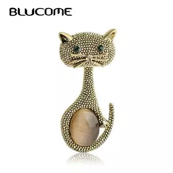 Blucome изумрудного цвета глаза опаловый кот броши для женщин Рождественский подарок чёрный