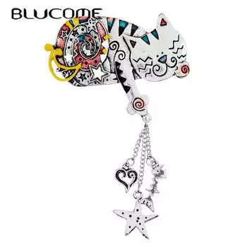 Blucome Картина маслом Спящий котенок Брошь Мультфильм Милое животное Брошь Оранжевый кот Корсаж Аксессуары серебряный