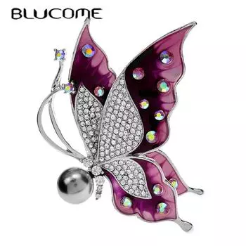 Blucome красивые броши-бабочки со стразами для женщин, элегантные булавки с насекомыми, эмалированные украшения, аксессуары для пальто