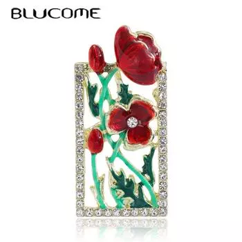 Blucome красивые броши с цветами для женщин, красная эмалированная рамка, дизайн, растения, вечерние, офисные, модные булавки, подарки красный