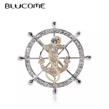 Blucome креативный темно-синий ветер полный дрель руль руль якорь брошь мужская изысканная булавка на воротнике костюма модная булавка для одежды золотой