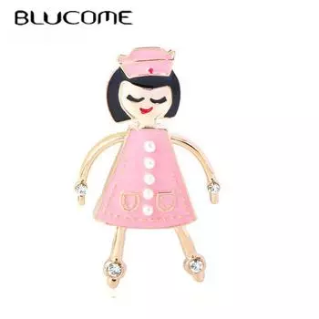 Blucome Милая Эмаль Медсестра Брошь Сплав Булавки Для Женщин Девочек Работа Украшения Одежда Рубашка Униформа Ювелирные Изделия Подарки розовый
