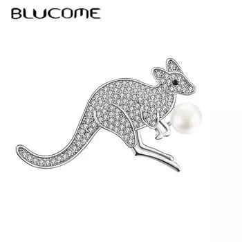 Blucome милая брошь-кенгуру с бриллиантами и цирконием, женская брошь для пальто, костюма, хиджаба, подарки на Новый год серебряный