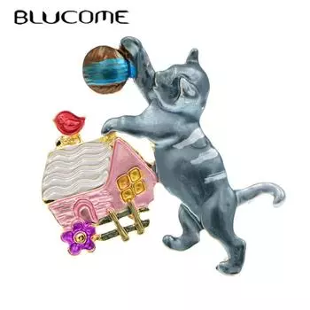 Blucome милая брошь с изображением котенка для женщин и мужчин, костюм, заколки для хиджаба, Рождественский подарок красный