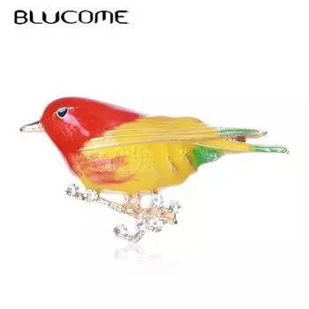 Blucome милая красочная брошь в виде ветки птицы, эмаль, женская брошь для костюма, сумки, булавки, ювелирные изделия, подарки на Новый год жёлтый