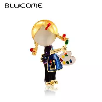 Blucome, милая маленькая девочка с цветовой палитрой, эмалированная форма, брошь синего цвета для женщин, костюм, сумка, шарф, булавки для хиджаба золотой