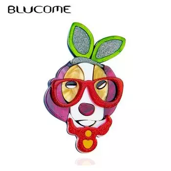 Blucome, милая стильная брошь для женщин, большие солнцезащитные очки, мультяшная собака, женские броши из акрилового материала, ювелирные изделия для девочек, подарки красный