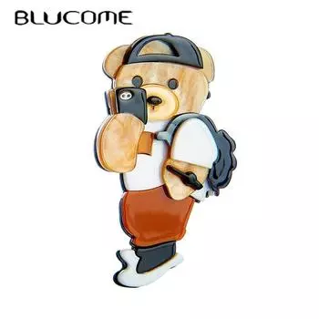 Blucome, милая стильная женская брошь из акрилового материала, милая женская брошь в форме ходячего медведя, хит продаж, брошь для девочек на одежде коричневый