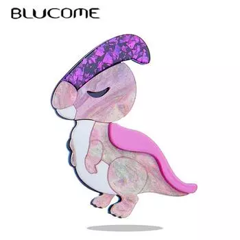 Blucome, милая стильная женская брошь из акрилового материала, розовая женская брошь в форме динозавра, милые стильные украшения для девочек, одежда на сумках фиолетовый