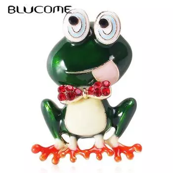 Blucome милая зеленая брошь в виде лягушки, эмалированная корсаж с животными для женщин, мужчин, детей, свитер, булавки для хиджаба, Рождественский подарок зелёный