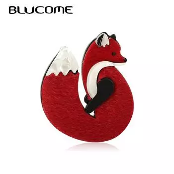 Blucome, милые броши из акриловой кожи с лисой, булавки золотого цвета, модная брошь ручной работы с изображением животных, зажим для шарфа, костюм, шапки, аксессуар для платья красный