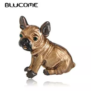 Blucome милые броши в виде собаки-мопса с зелеными глазами, заколки для корсажа в виде животных, детская рубашка для девочек, зажимы для пальто, броши, аксессуары для одежды, ювелирные изделия белый