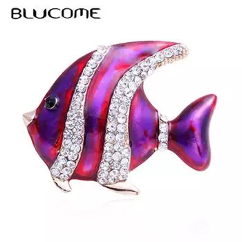 Blucome милые мультяшные эмалированные броши в форме рыбы, эмалированные ремесла для женщин, пальто, булавки для хиджиаба розовый