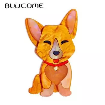 Blucome милые улыбающиеся броши в форме собаки для женщин, акриловый материал, милый животный стиль, женская брошь на булавках на сумках, одежде оранжевый
