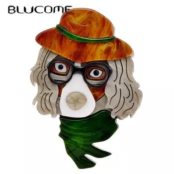 Blucome модная акриловая шляпа ручной работы брошь в виде собаки для женщин и мужчин костюм пальто шпильки для хиджаба Рождественский подарок коричневый