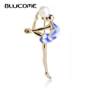 Blucome модная брошь для спортивной гимнастики для девочек, аксессуары для одежды, золотистая металлическая эмалированная брошь с имитацией жемчуга, ювелирная булавка красный