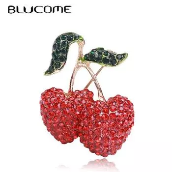 Blucome модная брошь в форме двух красных вишен со стразами, броши из сплава, булавки для девочек, булавка для одежды, ювелирные аксессуары красный