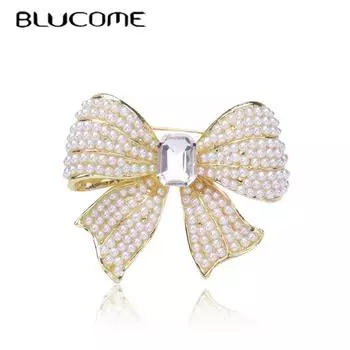 Blucome модная брошь в форме галстука-бабочки, подарки для женщин, свитер с воротником, хиджаб, булавка, блузка, спортивные броши для фитнеса с бусинами, значок золотой