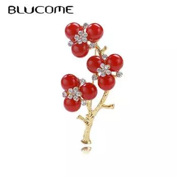 Blucome, модная брошь в китайском стиле, красная сливовая брошь, женские булавки из сплава для пальто, костюма, сумки, свадебные подарки на Новый год красный