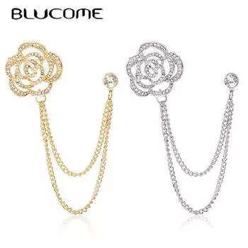 Blucome модная брошь в виде розы с полой цепочкой, женская брошь для пальто, костюма, сумки, булавки для хиджаба, подарок на Новый год золотой