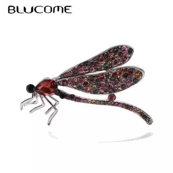 Blucome модная брошь в виде стрекозы с бриллиантами, креативная булавка из сплава с насекомыми, универсальный костюм, женские ювелирные аксессуары красный
