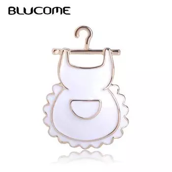 Blucome модная яркая брошь в форме фартука, белая эмаль, золотой цвет, корсажи для женщин и детей, зажимы для костюма, заколки для шарфа, подарки для официанта и мамы белый