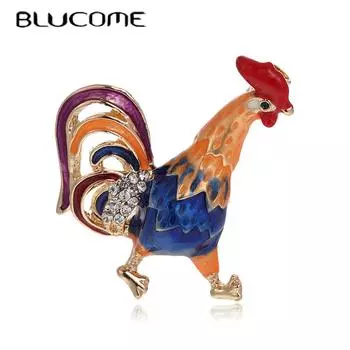 Blucome, модные красочные броши в форме петуха с кристаллами и животными для женщин, костюм, заколки для шарфа, шляпы, свадебной вечеринки синий