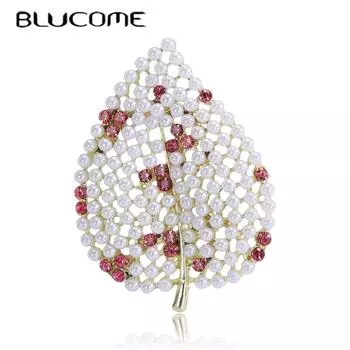 Blucome модные роскошные броши в виде листьев со стразами, булавка с жемчугом и растением, женские значки на лацкане, пальто для девочек, костюм, ювелирные аксессуары