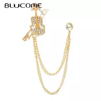 Blucome мультяшная брошь в форме скрипки, женская брошь для пальто, костюма, сумки, хиджаба, цепочка, булавки золотой