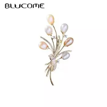 Blucome натуральный жемчуг цветок броши букет стиль для женщин мужчин костюм шарф шпильки для хиджиаба золотой