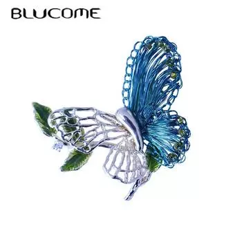 Blucome, нежная выдолбленная медная брошь в виде бабочки, ручная работа, модный кардиган для женщин и мужчин, пальто, булавки для хиджаба зелёный