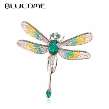 Blucome, новая брошь в виде стрекозы, инкрустированная бриллиантами, женская европейская модная универсальная брошь из сплава с капающим маслом и насекомым зелёный