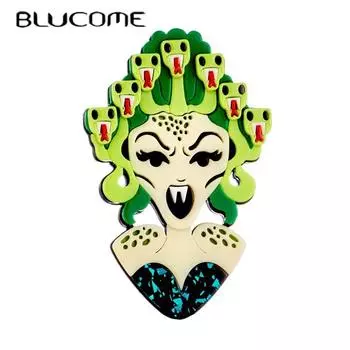 Blucome новая мода акриловая темпераментная змея женская брошь женская преувеличенная мультяшная милая брошь с лацканами ювелирные изделия подарок зелёный