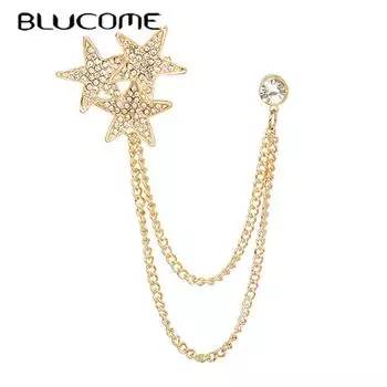 Blucome, новая модная блестящая цепочка со звездами, женская брошь для костюма, пальто, булавки, подарок на Новый год золотой