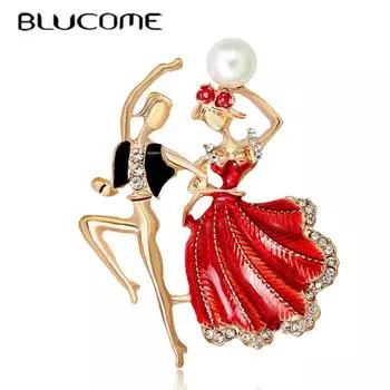 Blucome, новая модная брошь с изображением принцессы и принца, танцующая, универсальная булавка из сплава, капающее масло, женская булавка красный