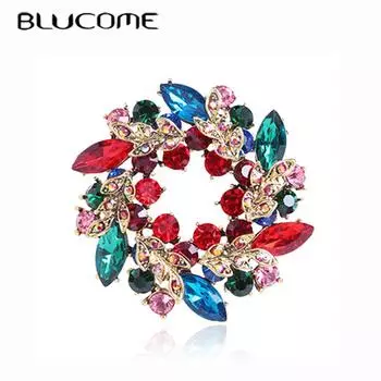 Blucome, новая рождественская булавка, цветная брошь в форме венка, высокое качество для женщин, свитер, платье, шапка, булавка для хиджаба, рождественские аксессуары красный
