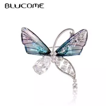 Blucome, новейшие блестящие стразы, броши в виде бабочки и насекомых для женщин и девочек, костюм, сумка, шарф, булавки для корсажа, ювелирные аксессуары, подарки синий
