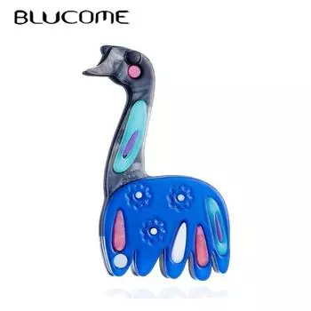 Blucome, Новое поступление, броши для женщин, акриловый материал, форма страуса, булавки, брошь на сумках, одежда, милые стильные украшения для девочек синий