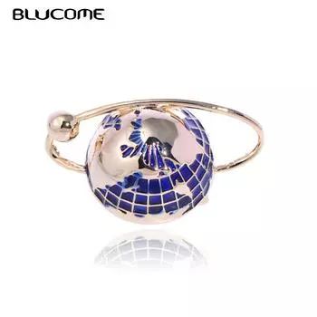 Blucome Новое поступление, броши в виде глобус-телескопа для женщин, золотой цвет, эмалевый сплав, карта мира, аксессуары для свитера, брошь на воротнике, булавки синий