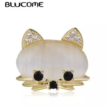 Blucome, Новое поступление, милые черные глаза, маленькая брошь в форме кошки, золотой цвет, опал, медные украшения для детей, женщин, пальто, булавки для корсажа золотой