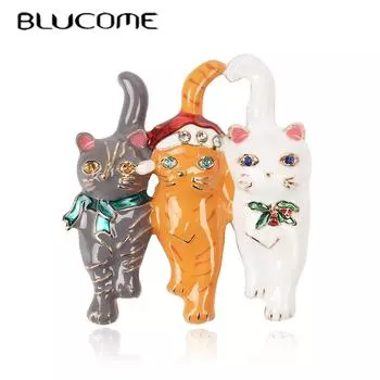 Blucome Новые три рождественские броши в виде кошки, симпатичные яркие булавки в виде животных, модные женские и мужские украшения для вечеринок, подарок детям