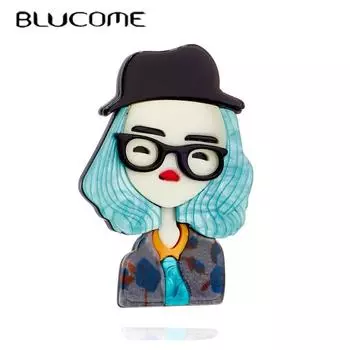 Blucome, новый стиль, женская брошь в форме для женщин, акриловый материал, женская брошь ручной работы в форме фигуры на сумках, одежде синий