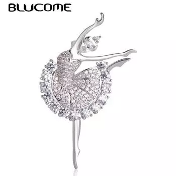 Blucome полная микро инкрустация балетные танцы девушки форма броши для женщин детское праздничное платье костюм корсажи булавка золотой