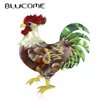 Blucome, яркая брошь ручной работы ручной работы с большим хвостом, петух, броши для женщин, дизайнерская унисекс, курица, вечеринка, офисная брошь, булавки зелёный