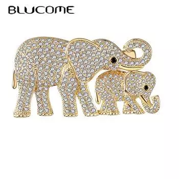 Blucome, роскошная модная брошь в виде слона, животное, медные булавки, женская брошь для пальто, костюма, хиджаба, подарки на Новый год золотой