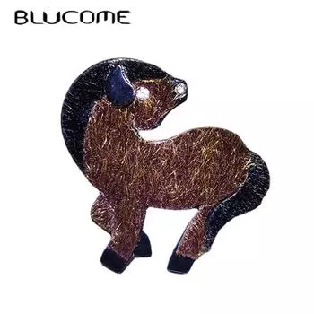 Blucome Рождественская акриловая кожаная брошь в виде животного, милые заколки в виде лошади для женщин и мужчин, костюм, новогодний подарок