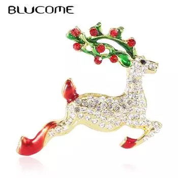 Blucome Рождественская брошь с изображением лося для женщин и девочек, одежда, шляпа, булавка для хиджаба, новогодние подарки зелёный
