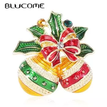 Blucome Рождественские колокольчики брошь красочная эмаль корсаж для женщин мужчин свитер сумка хиджаб булавки зелёный