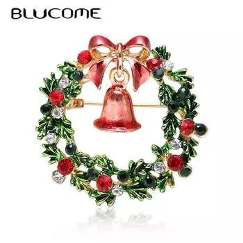 Blucome Рождественские колокольчики венок брошь для женщин свитер рождественские новогодние подарки мужская брошь зелёный